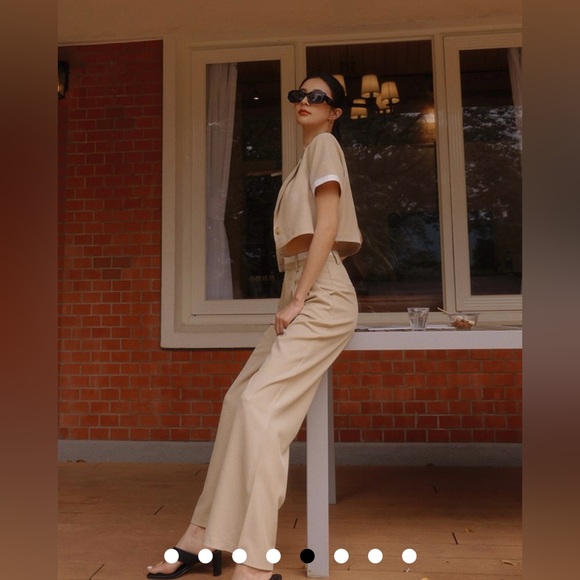 NEW! AIR SPACE Contrast Color Pleated High Waisted Wide Pants Culottes - Picture 2 of 5